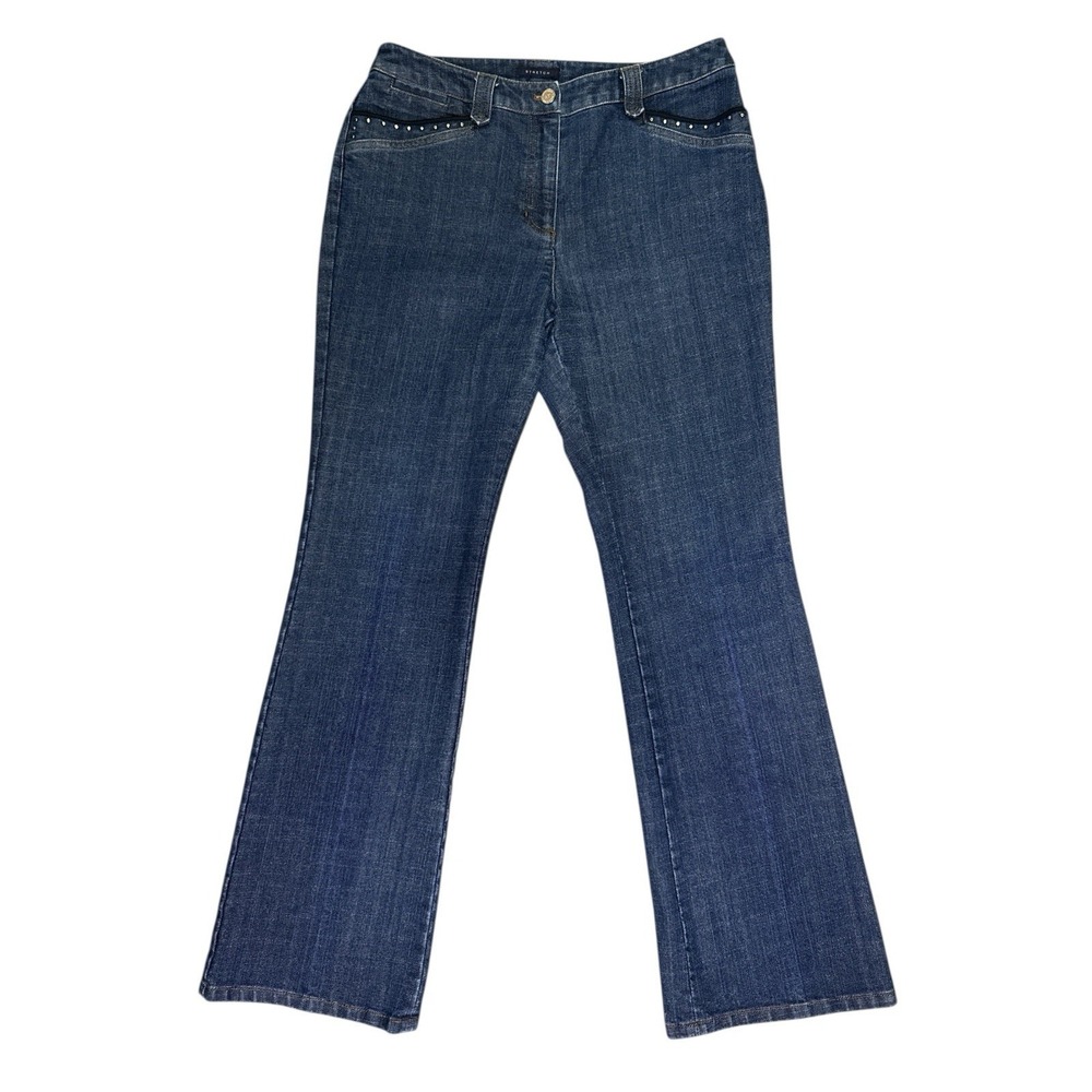 AK‎ Ann Klein Stretch Bootcut Jeans Women's 10 Dark Wash Studded Pocket Denim